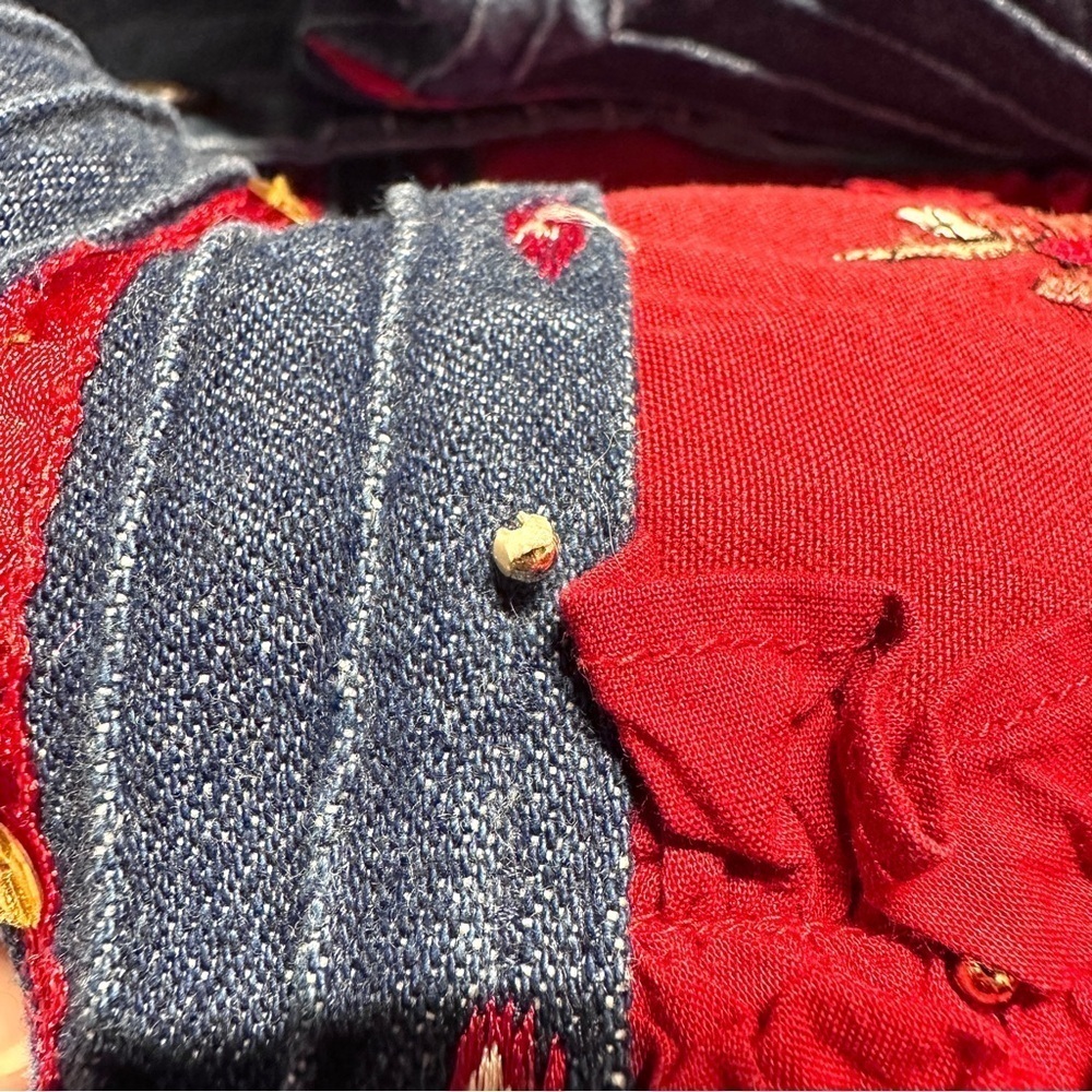 Indigo Moon Large Denim Jacket Patchwork Beaded F… - image 14